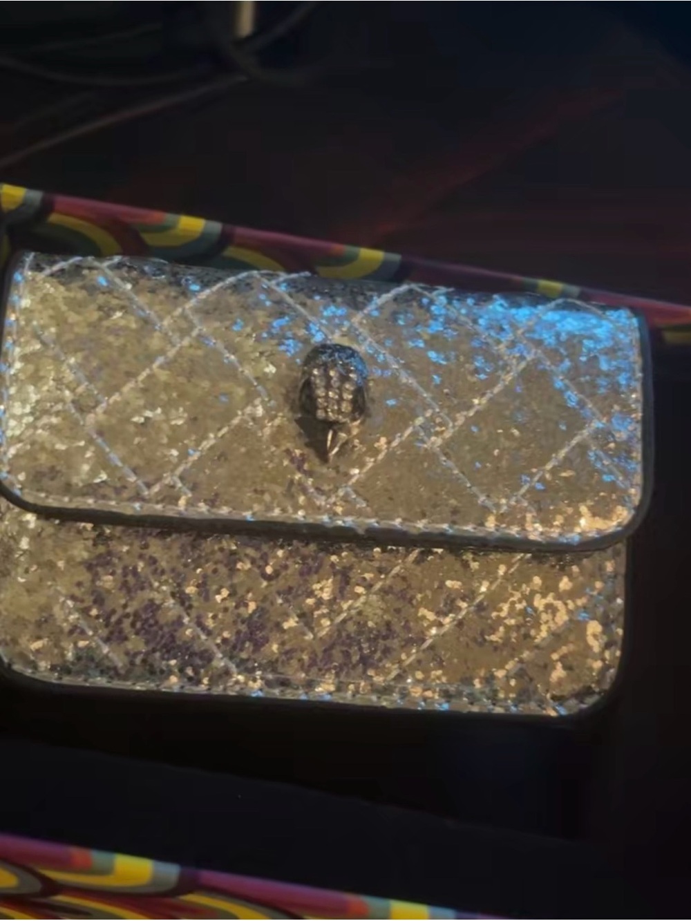 Silver Sequin Quilted Wall Tapestry with Crystal Accent